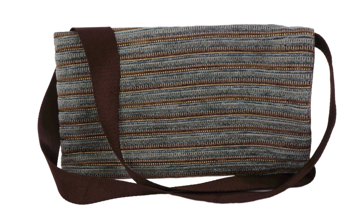 lush blue and brown stripes with flecks of gold thread fabric Pouch