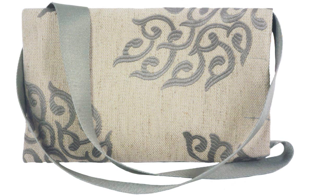 Linen with silver thread fabric pouc