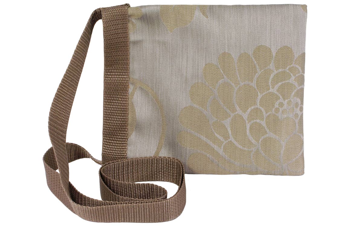 Gold & silver tone lotus print fabric Satchel