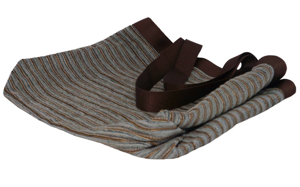 Brown & blue striped with flecks of gold fabric grocery bag